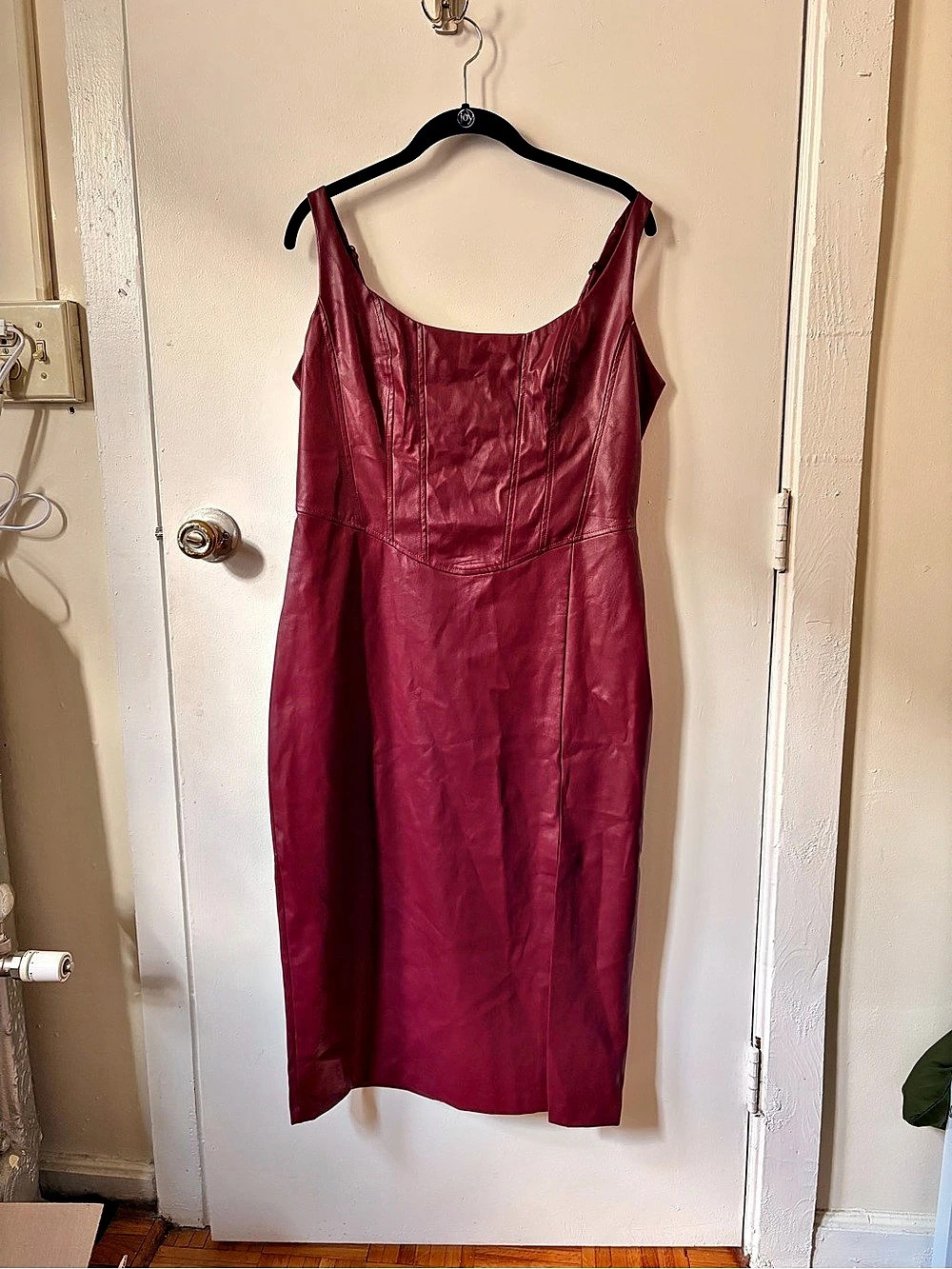 Express Faux Leather Scoop Neck Corset Midi Sheath Dress Midi Dress